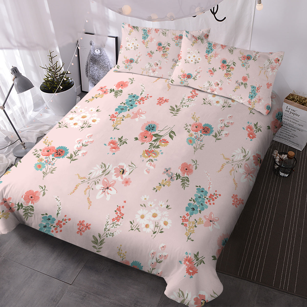 3 Pieces Minimalist And Elegant Floral Series Comfortable Duvet Set With Ultra Soft Bedding Set