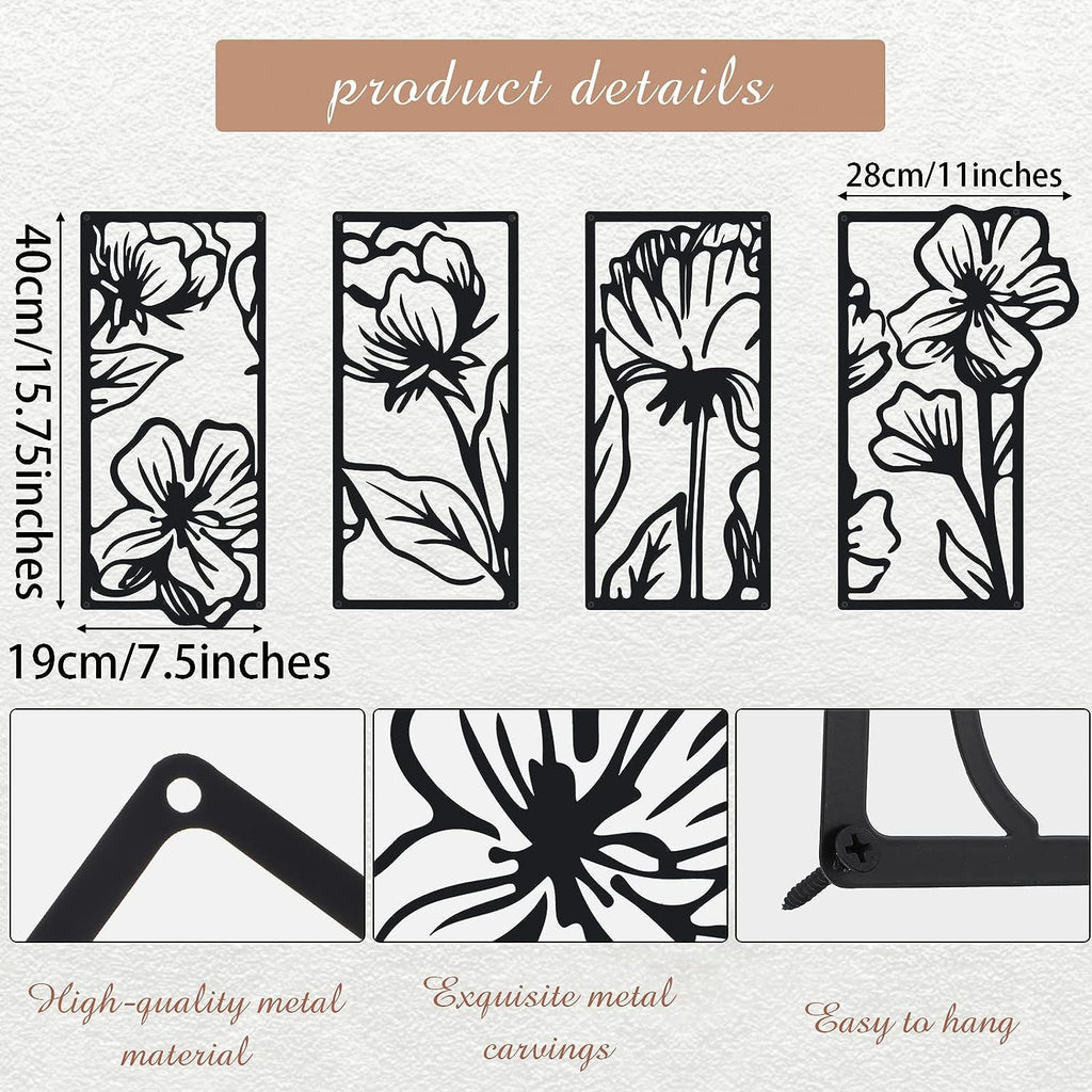 4 Pieces Wall Decoration Metal Flower Minimalist