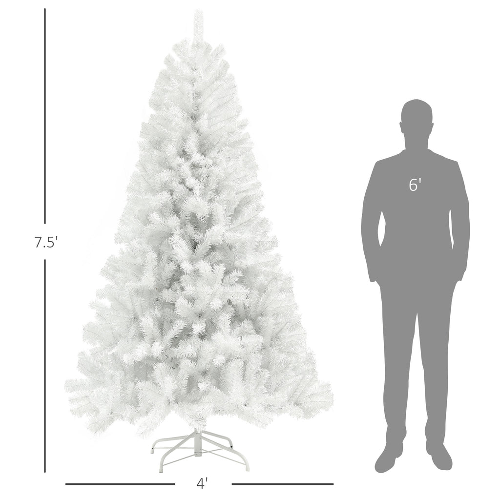 7.5ft Unlit Artificial White Christmas Tree, Holiday Décor with 1346 Branch Tips, Auto Open and Steel Base