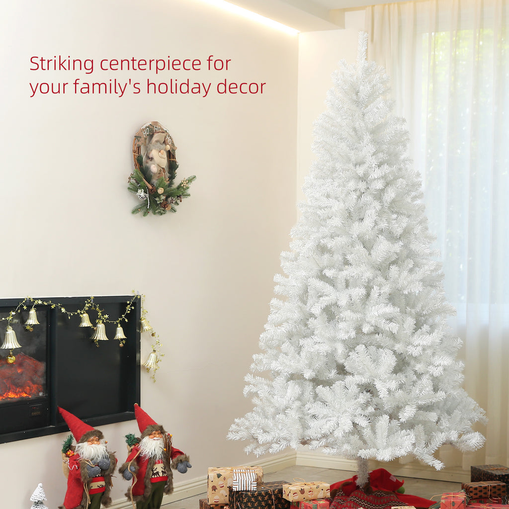 7.5ft Unlit Artificial White Christmas Tree, Holiday Décor with 1346 Branch Tips, Auto Open and Steel Base