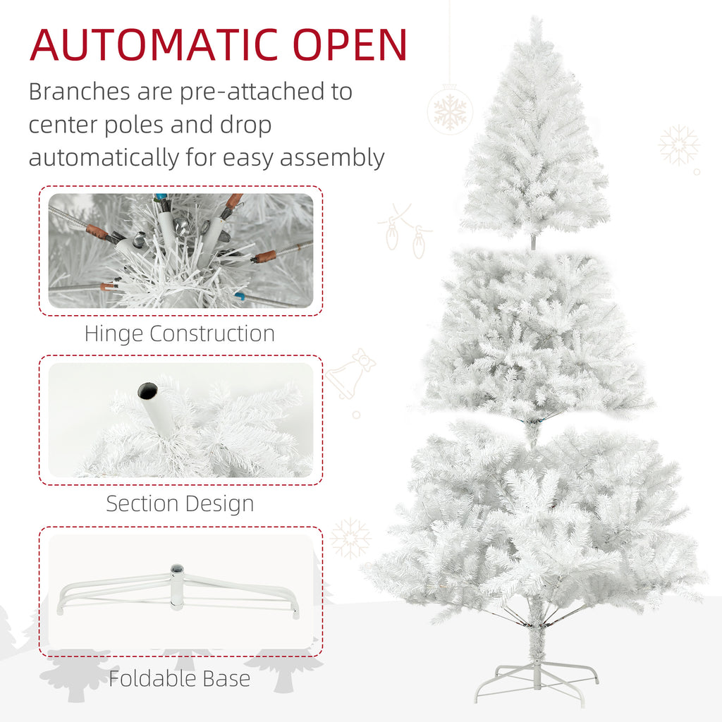 7.5ft Unlit Artificial White Christmas Tree, Holiday Décor with 1346 Branch Tips, Auto Open and Steel Base