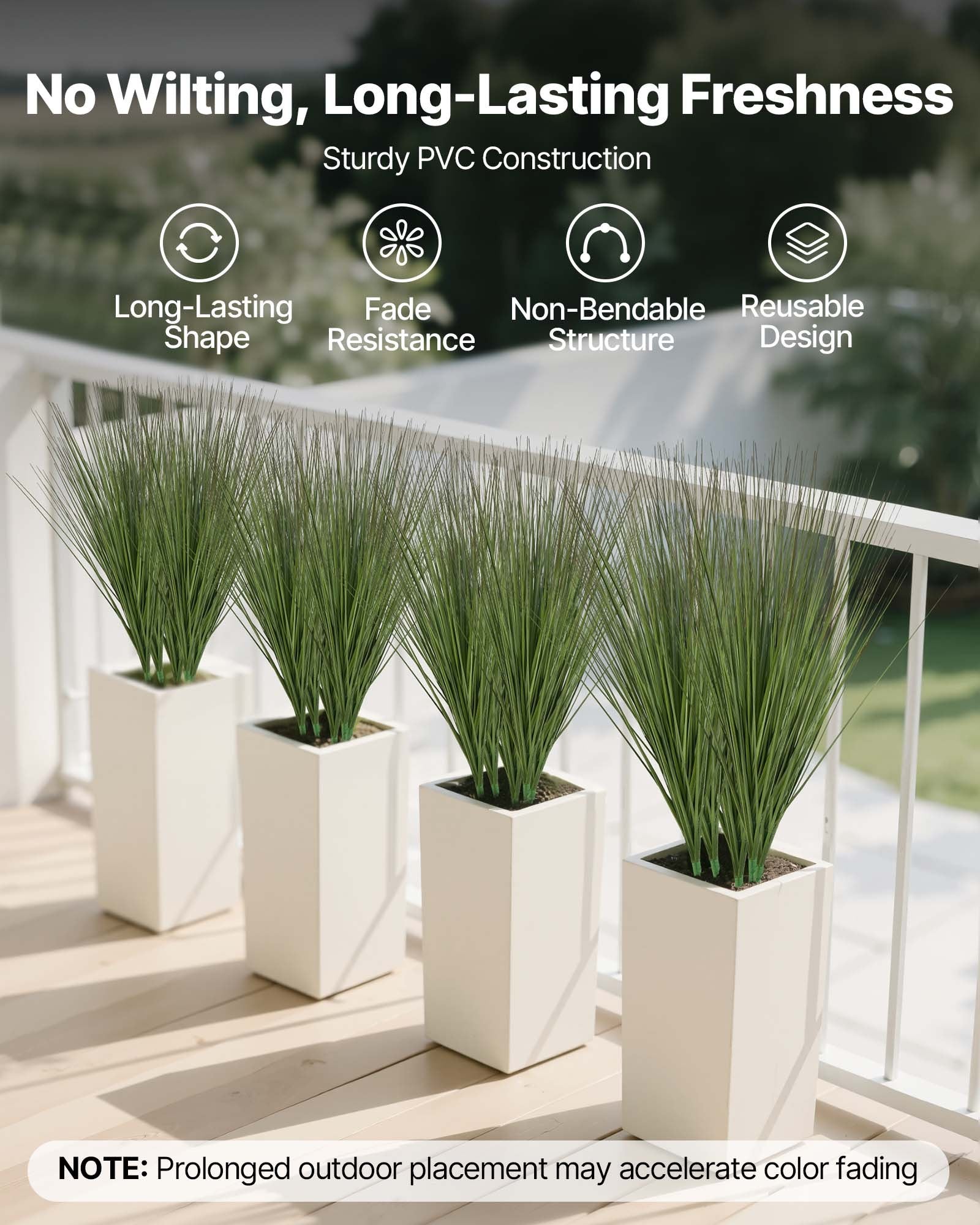 Artificial Grass Plant, 27 Inch Faux Onion Grass Fake Greenery Shrubs Plant, Premium PVC For Indoor Outdoor House Home Garden Office Room Décor, Housewarming, 8 Pack Green