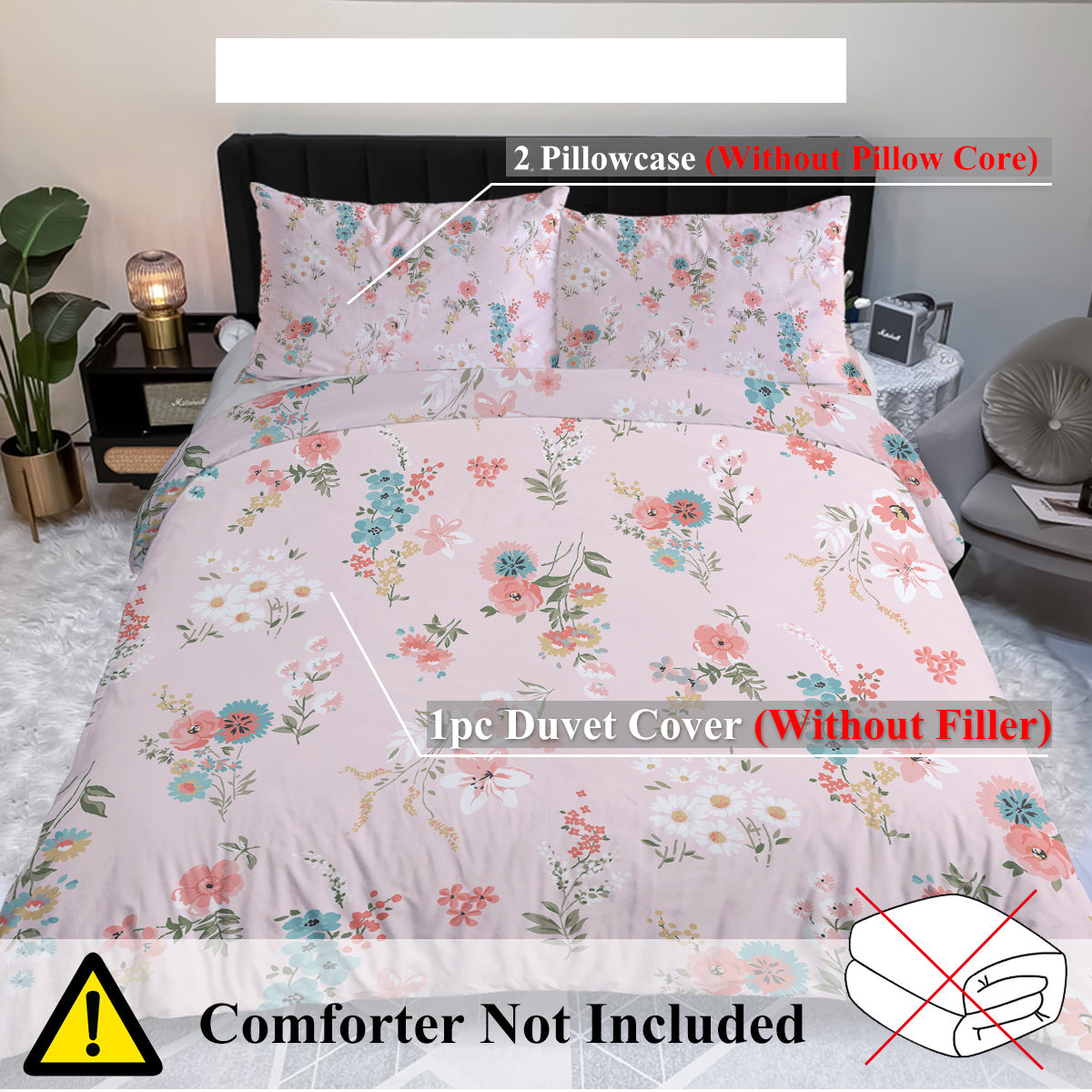 3 Pieces Minimalist And Elegant Floral Series Comfortable Duvet Set With Ultra Soft Bedding Set