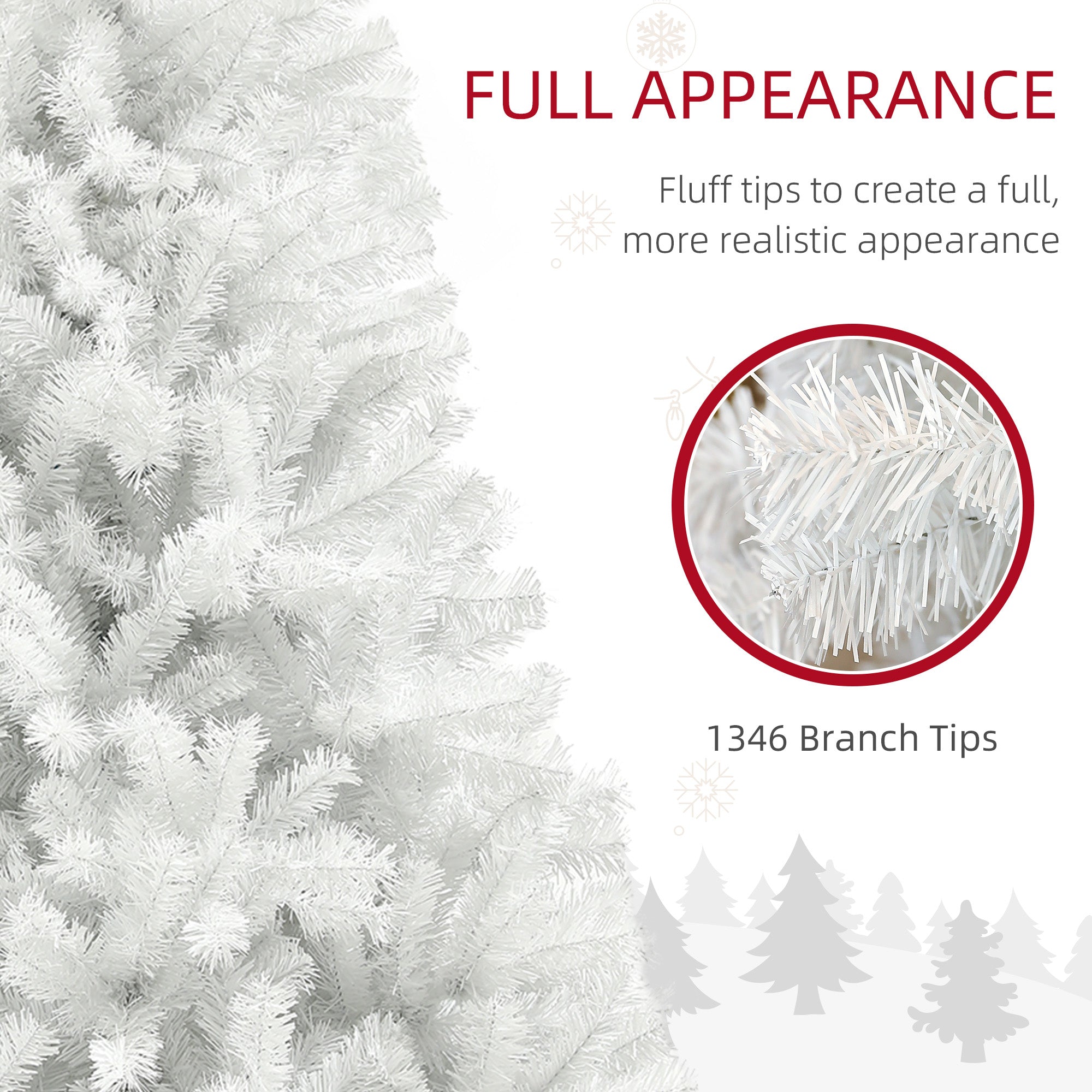 7.5ft Unlit Artificial White Christmas Tree, Holiday Décor with 1346 Branch Tips, Auto Open and Steel Base